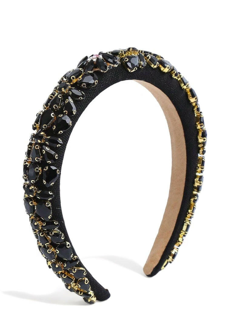 Black Baroque Style Gemstone Decorated Deluxe Headband