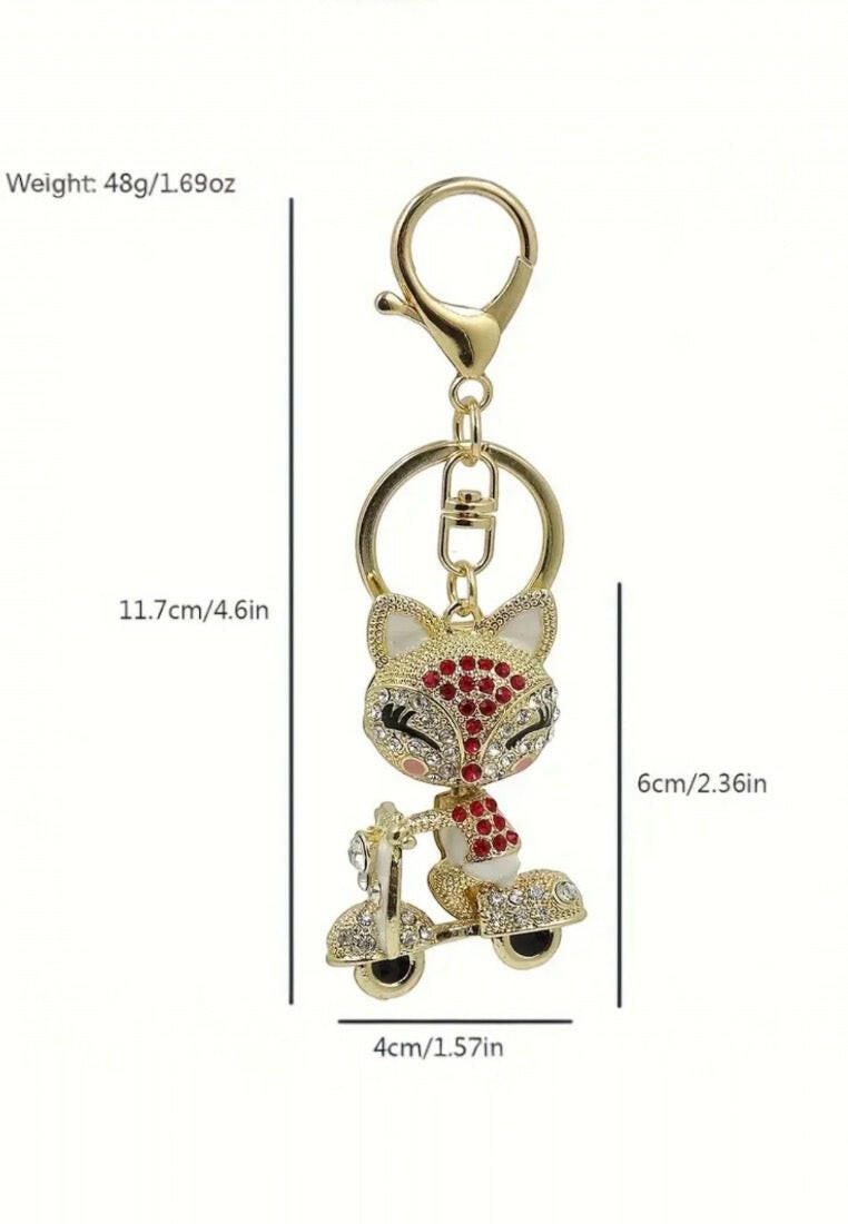 Red Chic Fox On Bike Keychain