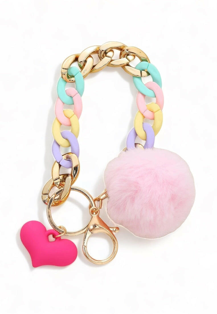 Fluffy Heart Colorful Chain Charm Keychain
