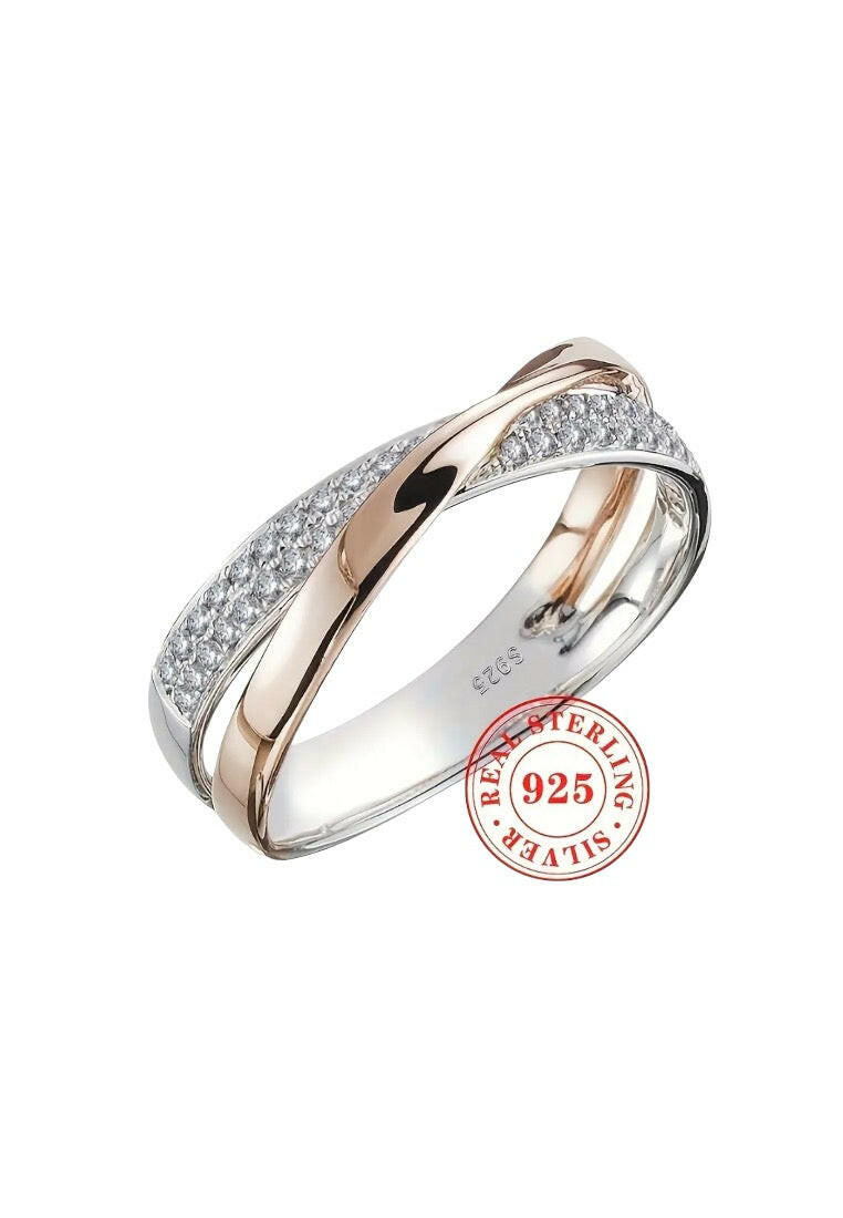 925 Sterling Silver Two Tone Pave Zircon Ring