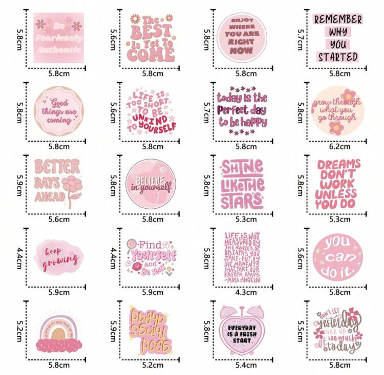 50pcs Pink Motivational Phrase Stickers