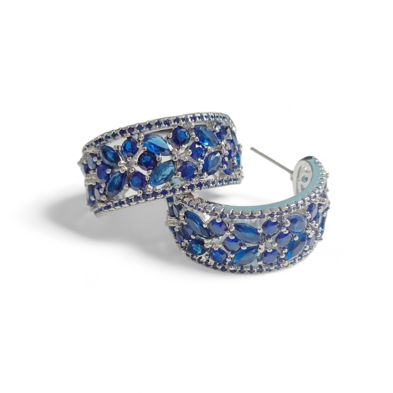 Blue Rhinestone Hoop Earrings