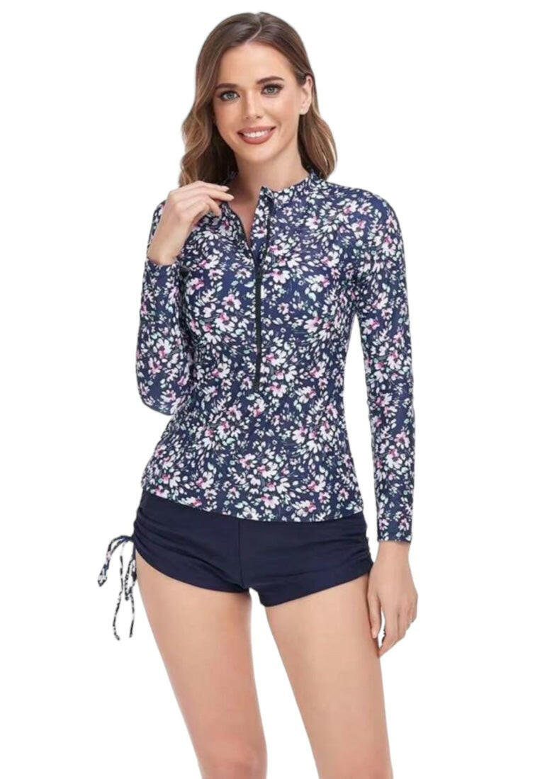 Sports Long Sleeve Zipper Flat Pant Swimsuit