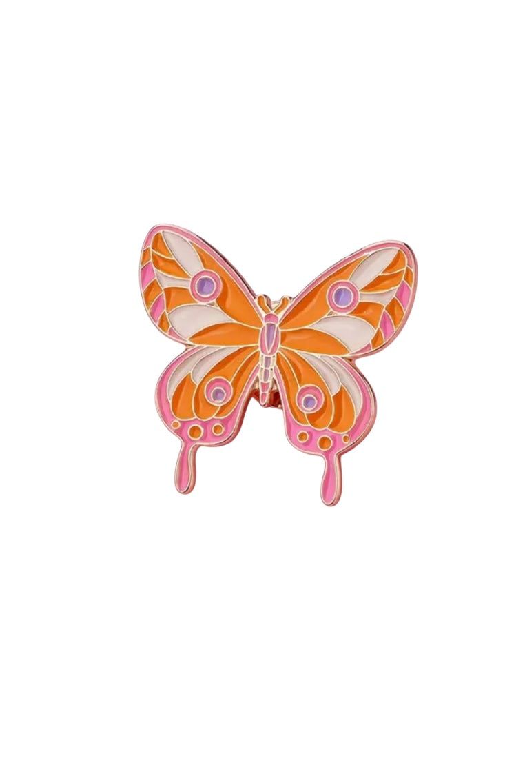 Orange Enamel Butterfly Brooch Pin