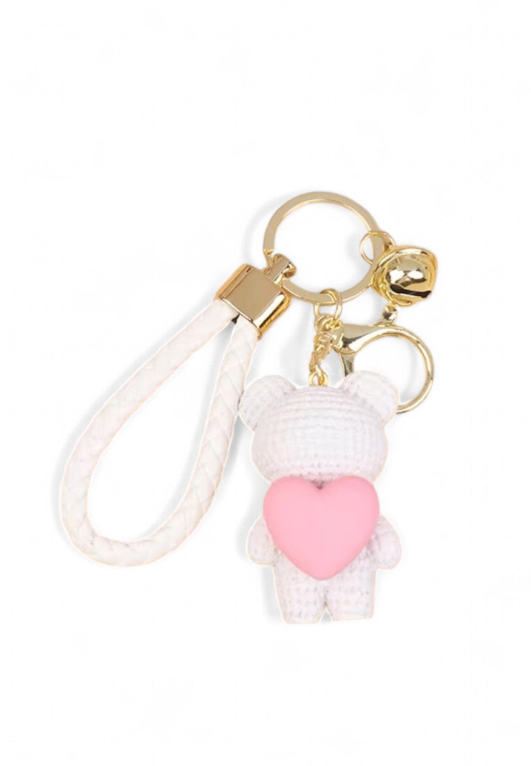 White Creative Heart Shaped Teddy Bear Keychain