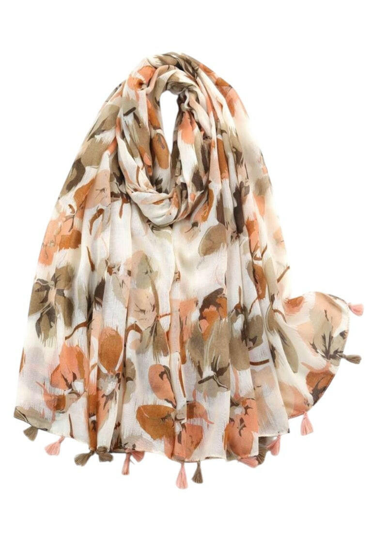 Tassel Butterfly And Flower Pattern Printed Scarf Elegant
