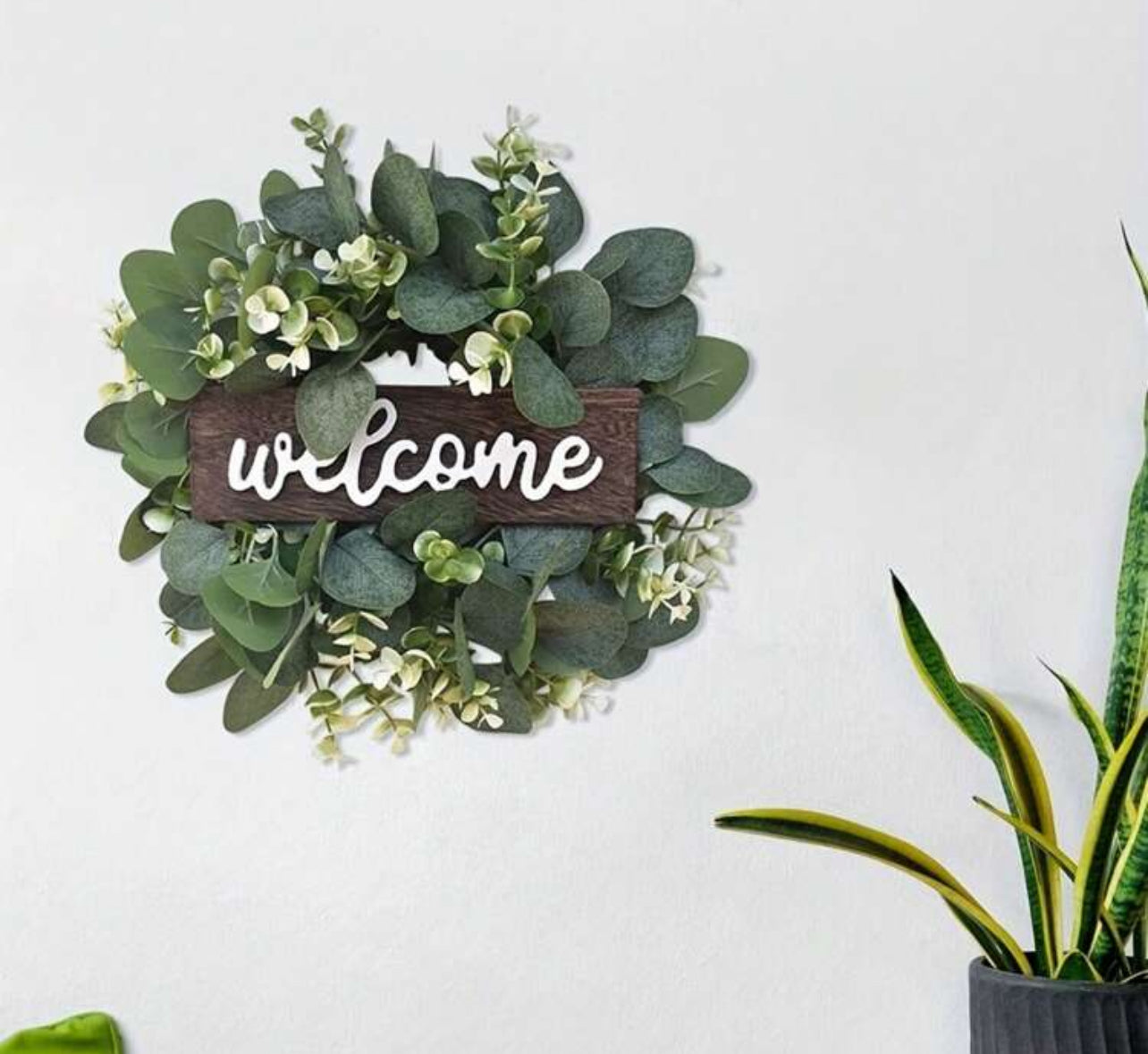 Green Eucalyptus Wreath With Welcome Sign