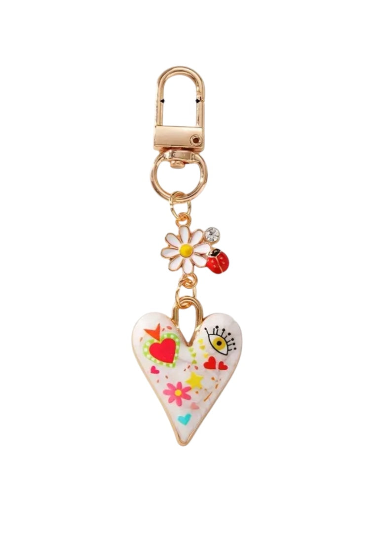 Heart-Shaped Alloy Keychain with Nature Charms