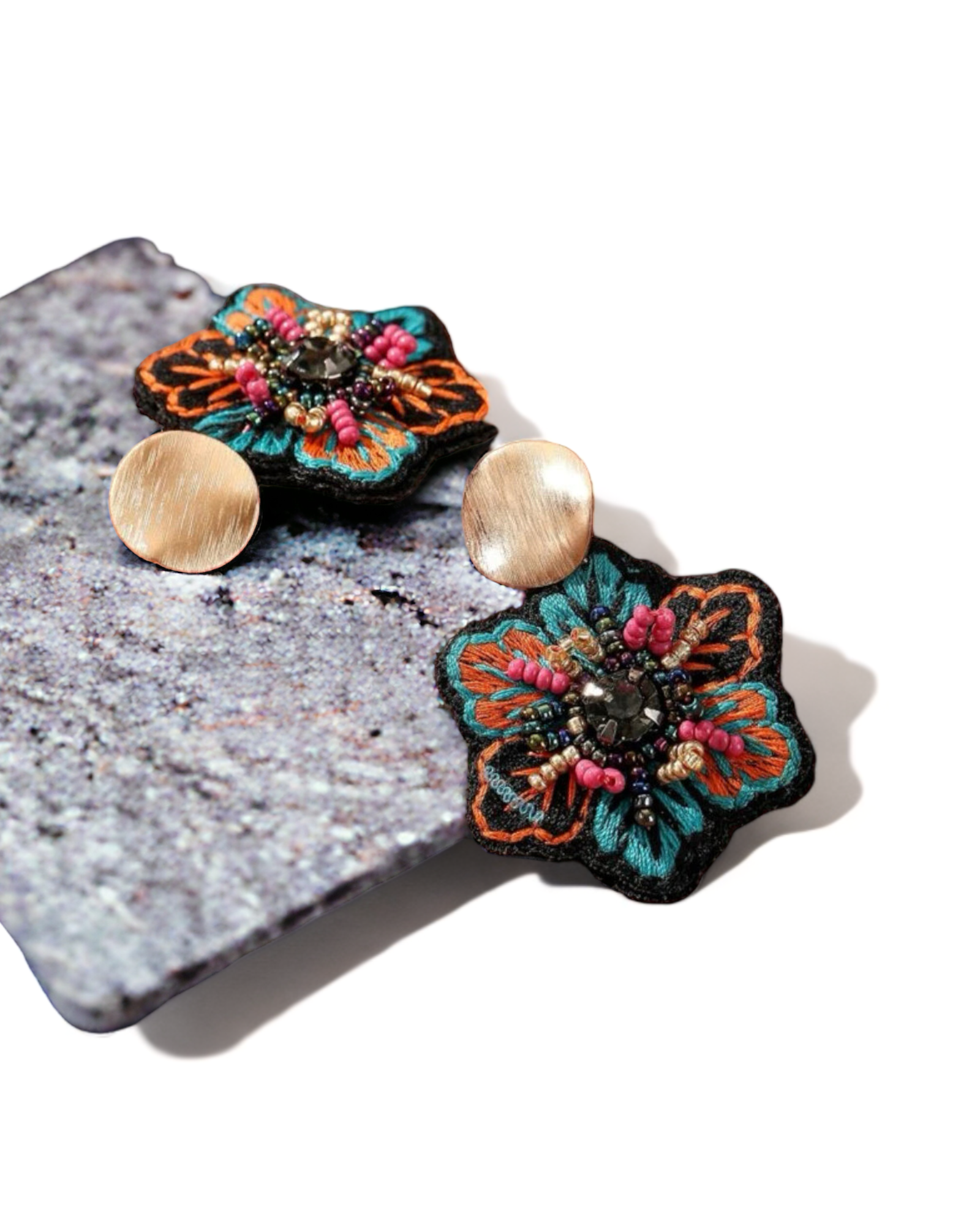 Beaded Flower Charm Drop Earrings