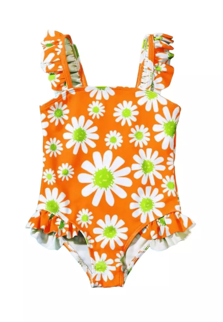 Young Girl Floral Printed One-Piece Swimsuit