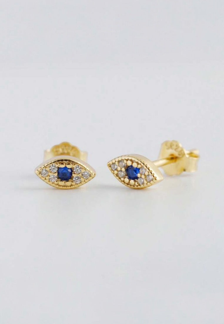 925 Sterling Silver Cubic Zirconia Blue Eye Design Earrings