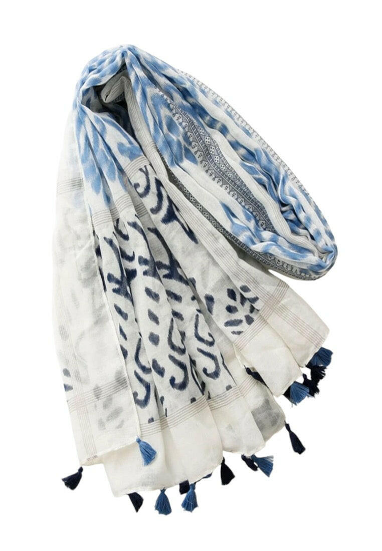 Blue and White Printed Scarf