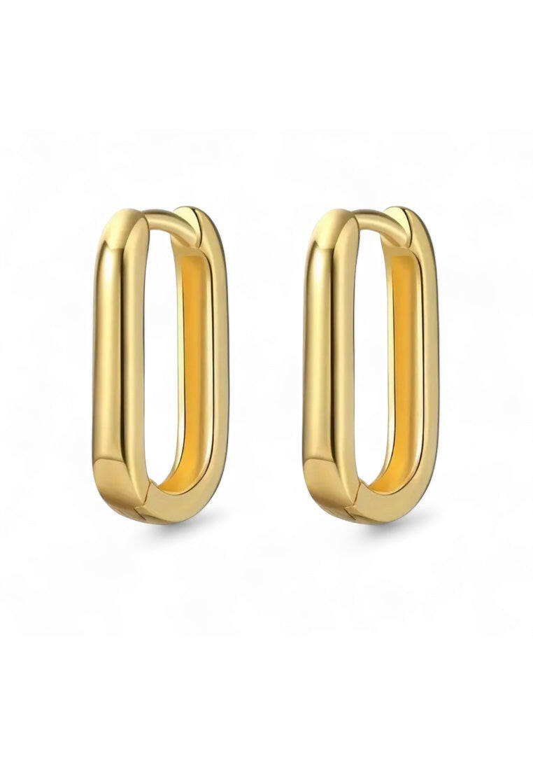925 Sterling Silver Gold Hollow Rectangle Hoop Earrings