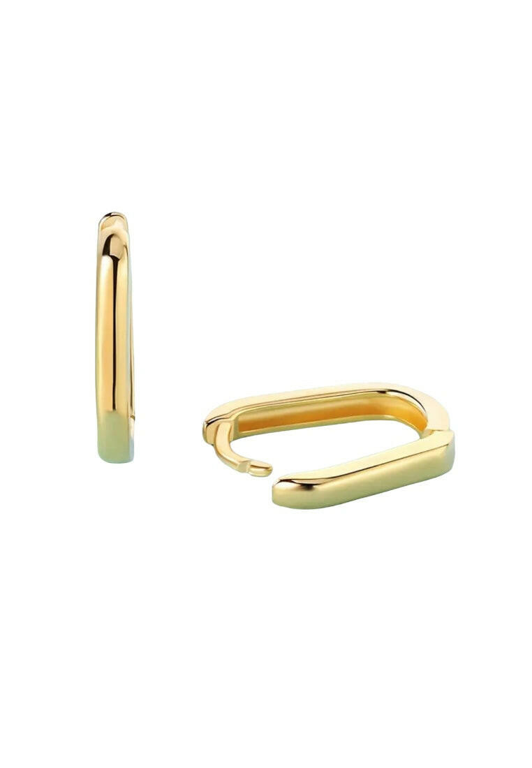925 Sterling Silver Gold Hollow Rectangle Hoop Earrings