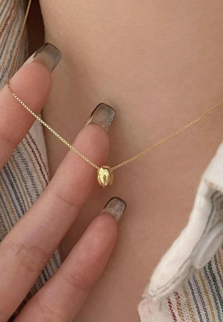 925 Sterling Silver Oval Bean Necklace
