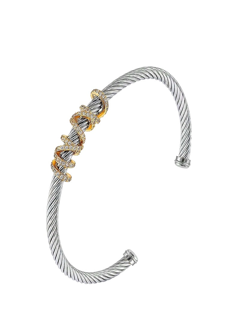 Two-Tone Rhinestone Open Cable Design Bracelet