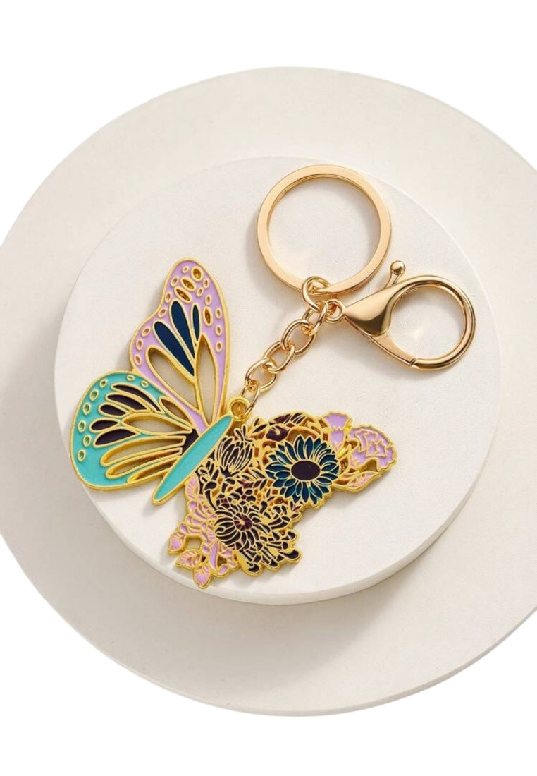Purple Floral Butterfly Keychain