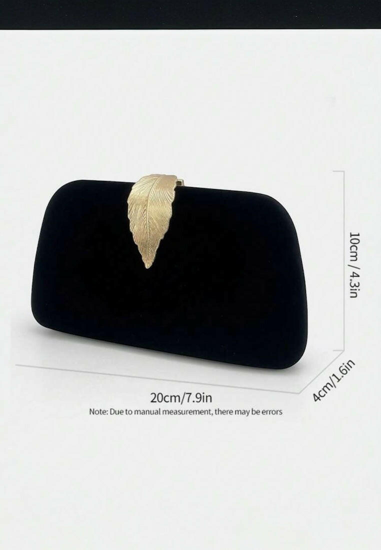 Black Evening Clutch with Elegant Golden Leaf Design Bag