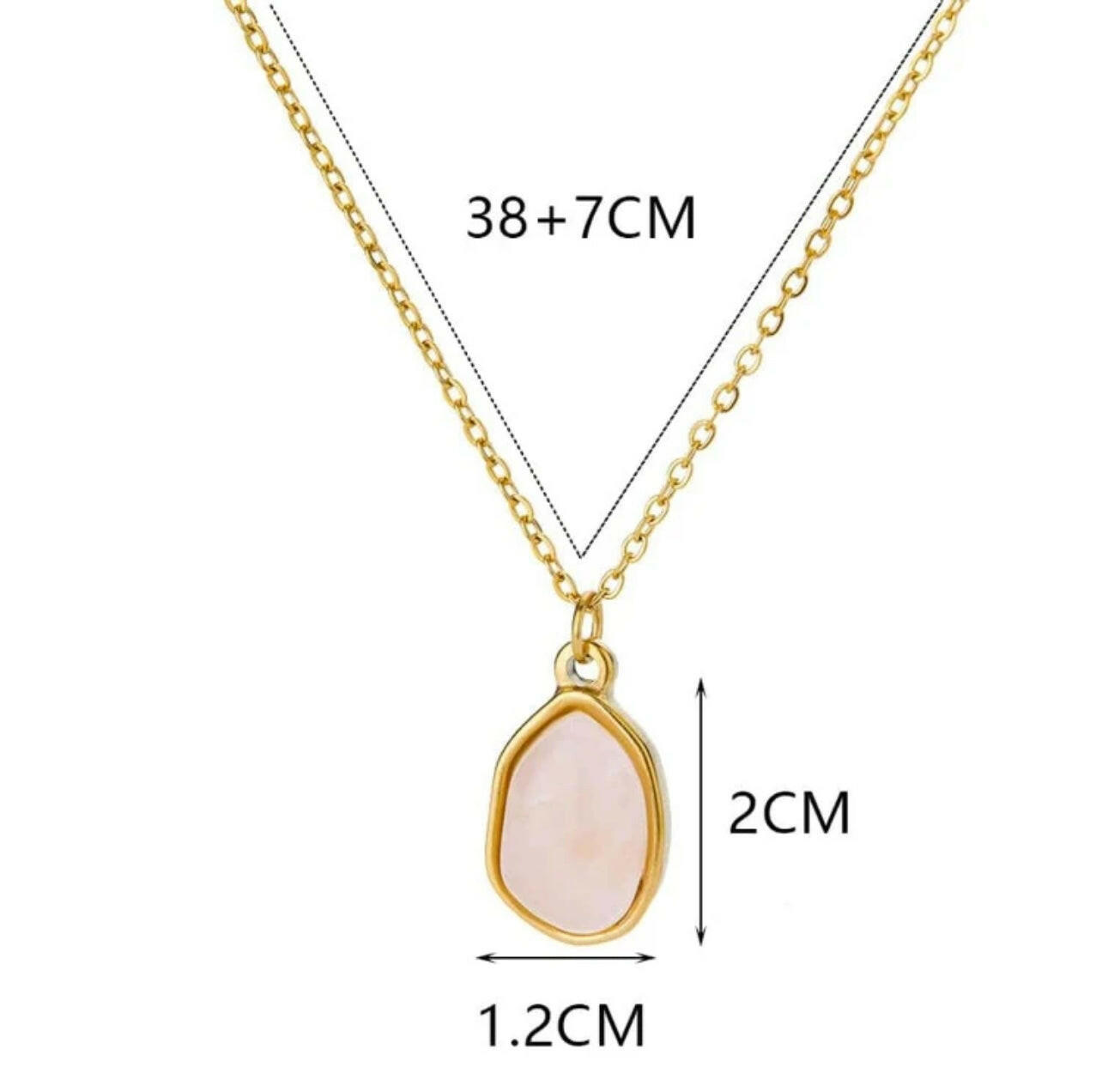 Stainless Steel Light Pink Natural Stone Pendant Necklace