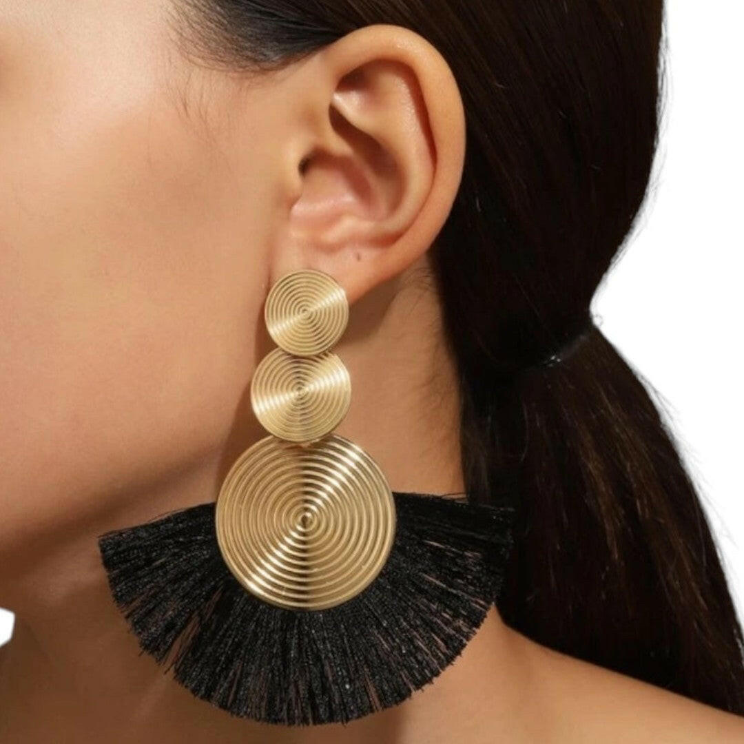 Geometric Circle & Tassel Dangle Earrings