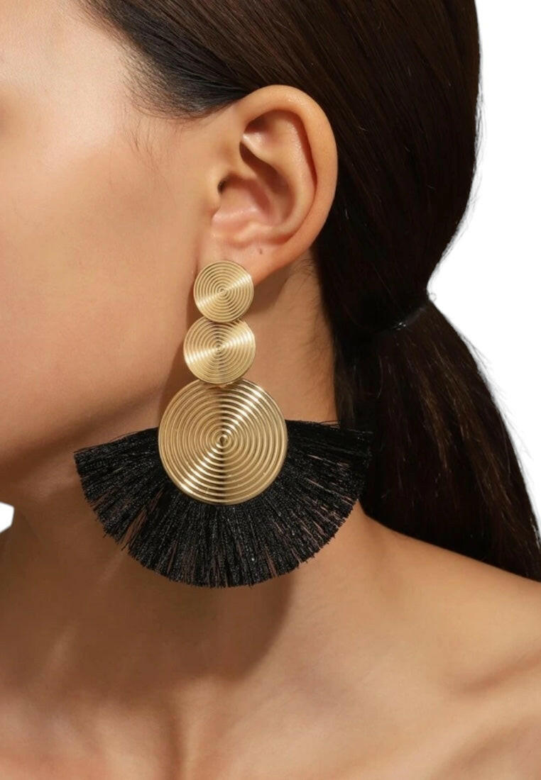 Geometric Circle & Tassel Dangle Earrings