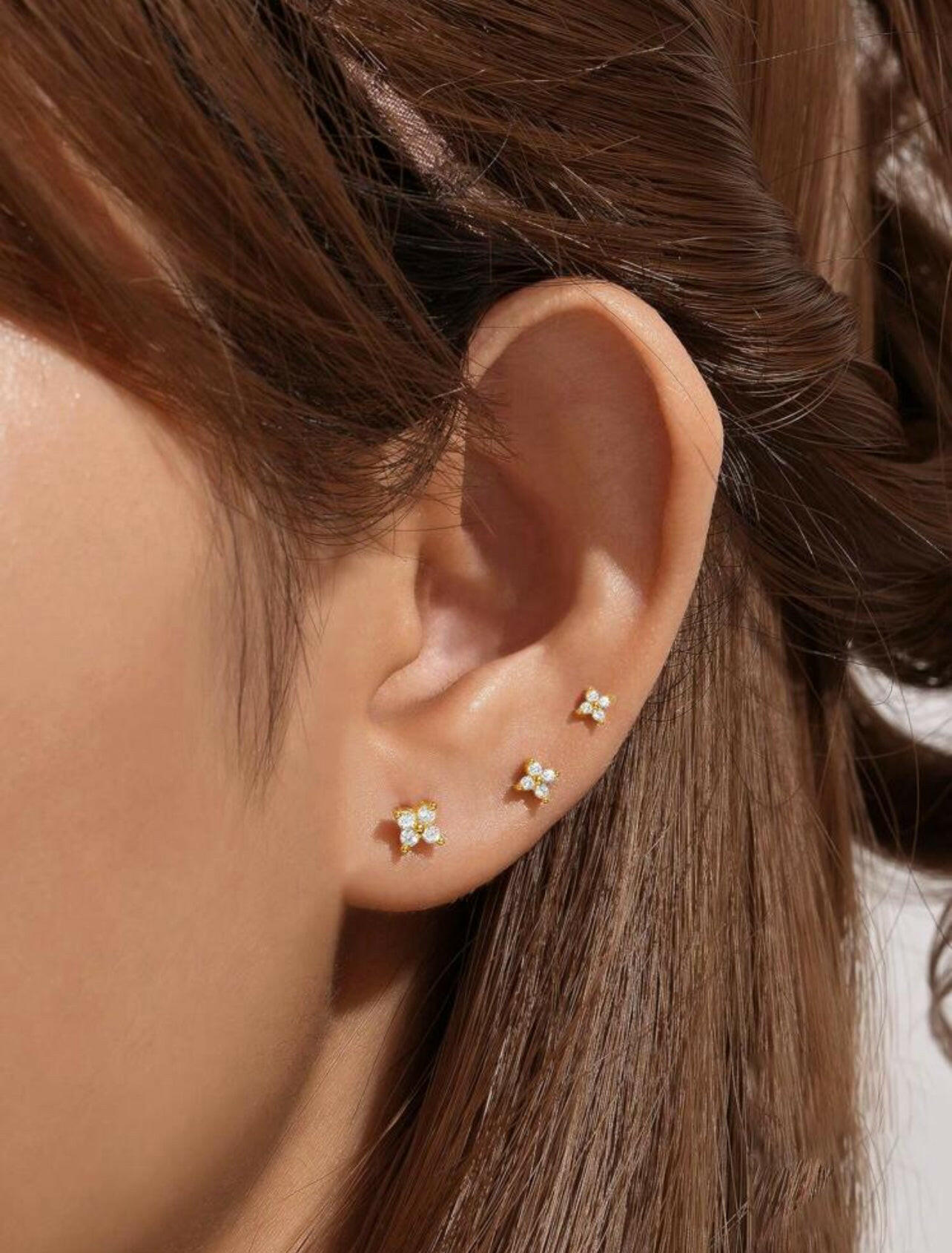 3pcs S925 Silver Flower CZ Hoop Earrings