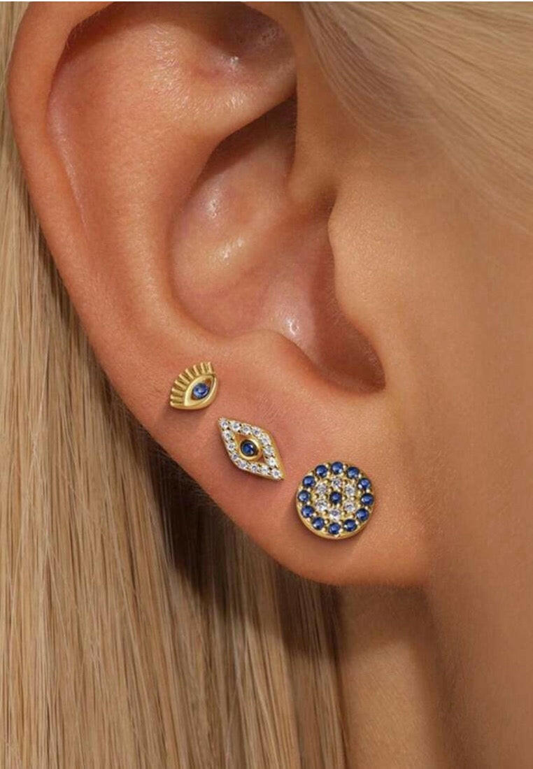 925 Sterling Silver Gold-Plated Evil Eye Earrings (3 pcs)