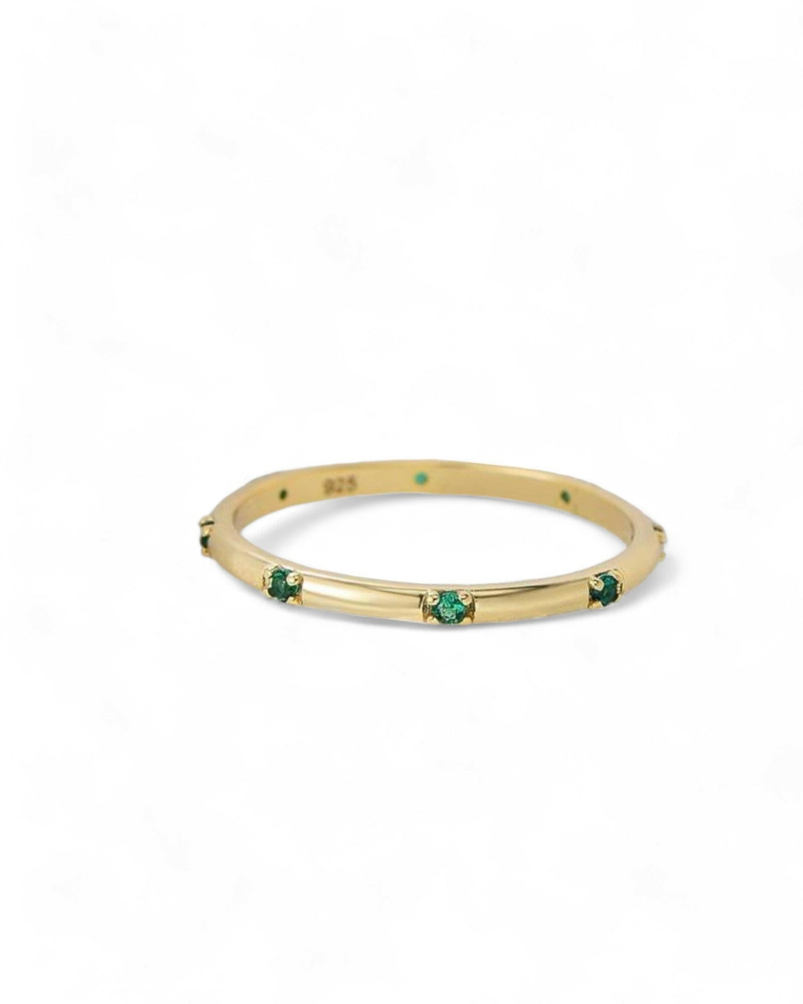 925 Silver Gold-plated Small Green Cubic Zirconia Ring
