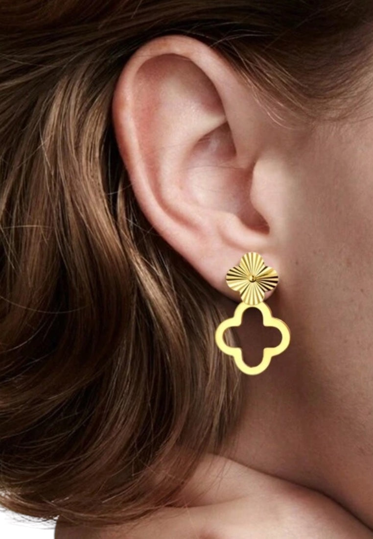 925 Sterling Silver Gold-Plated Four-Leaf Clover Earrings