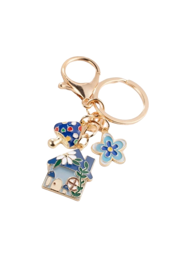 Blue Mushroom Home Charm Keychain