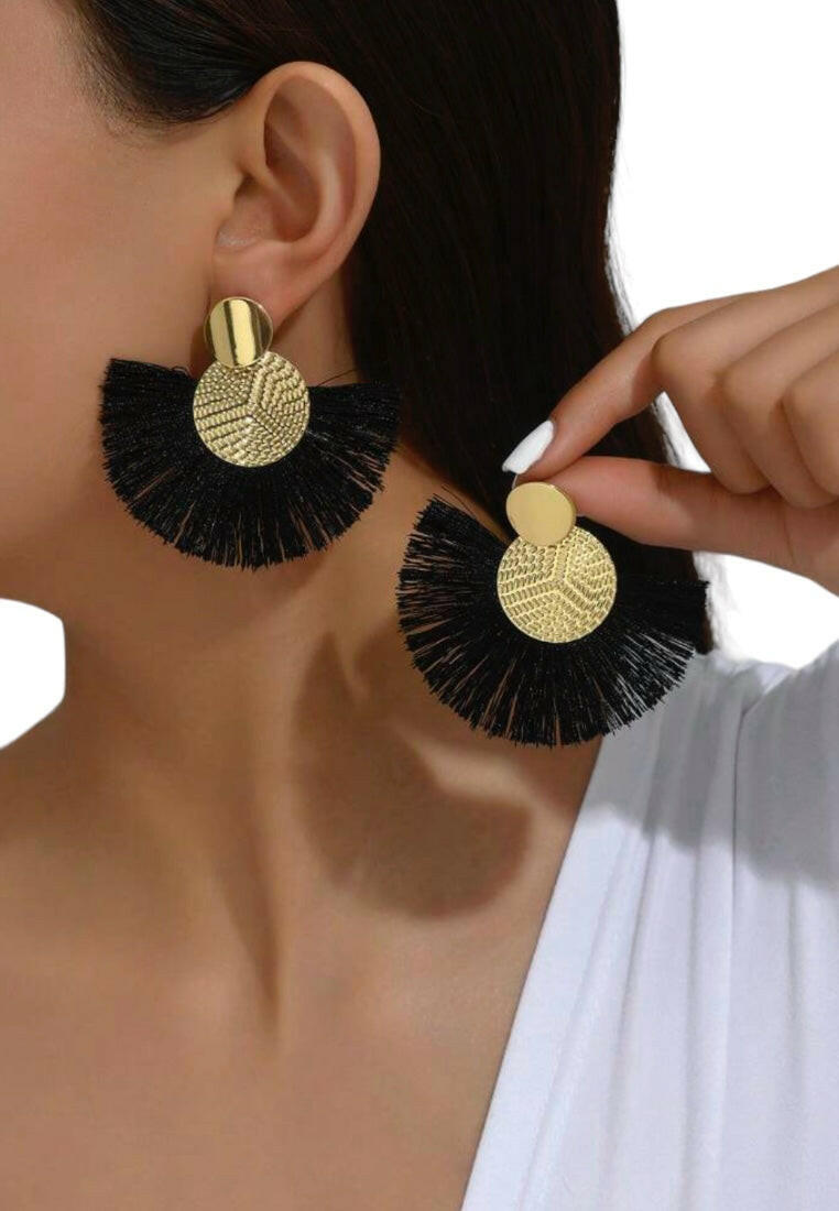 Black Tassel Drop Earrings