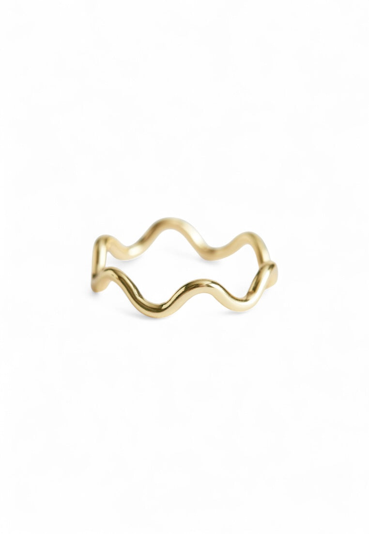 S925 Silver Retro Vintage Geometric Asymmetrical Wavy Gold Finger Ring