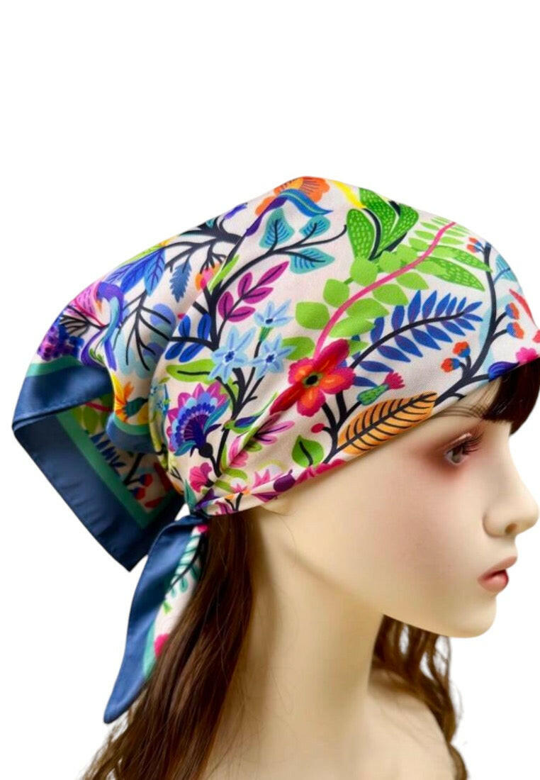 Florals And Birds Print Square Scarf Bandana