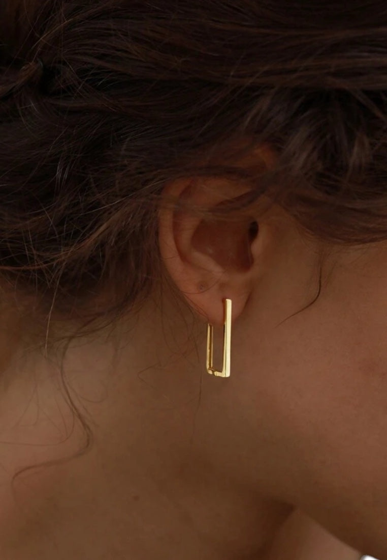 925 Sterling Silver Gold Geometric Square Earrings