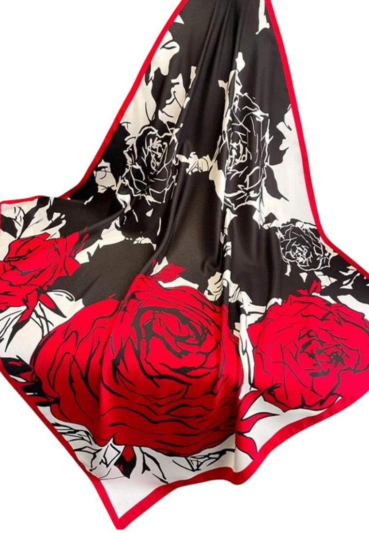 Red Floral Print Bandana Scarf