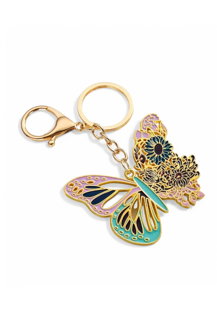 Purple Floral Butterfly Keychain