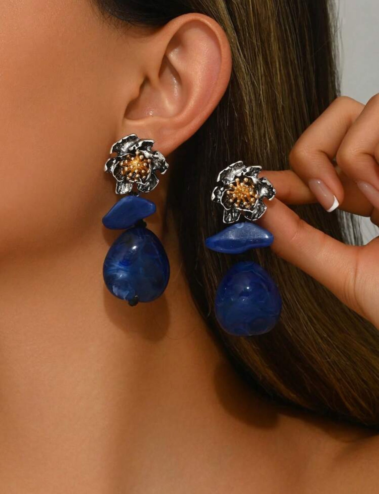 Retro Bohemian Silver-Tone Metal Flower Blossom Earrings