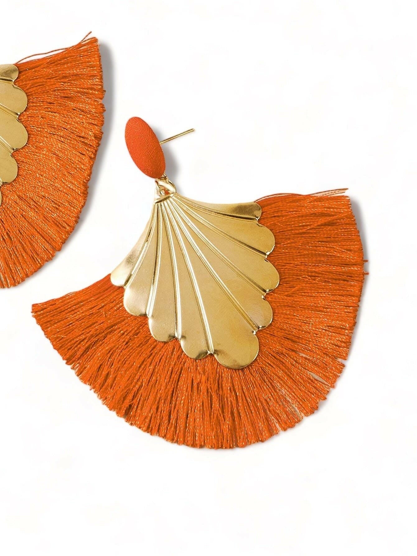 Orange Fan Tassel Earrings