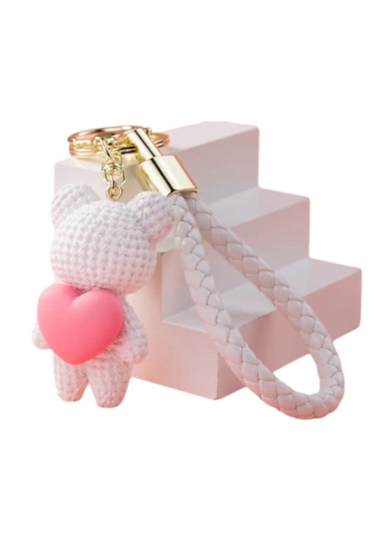 White Creative Heart Shaped Teddy Bear Keychain