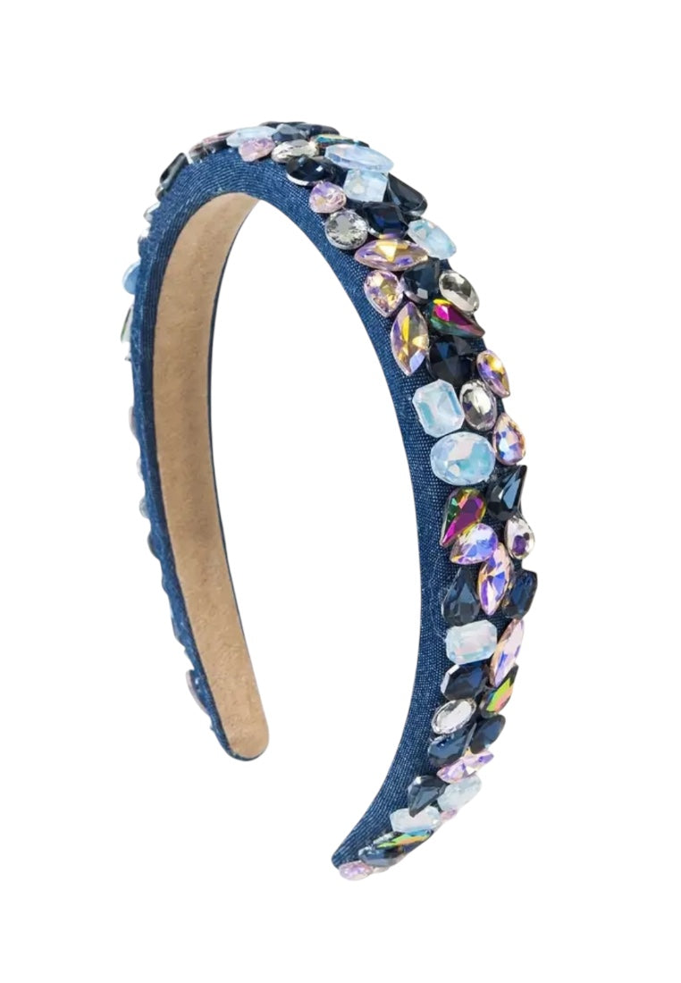 Deep Blue Baroque Colorful Glass Diamond Sponge Headband