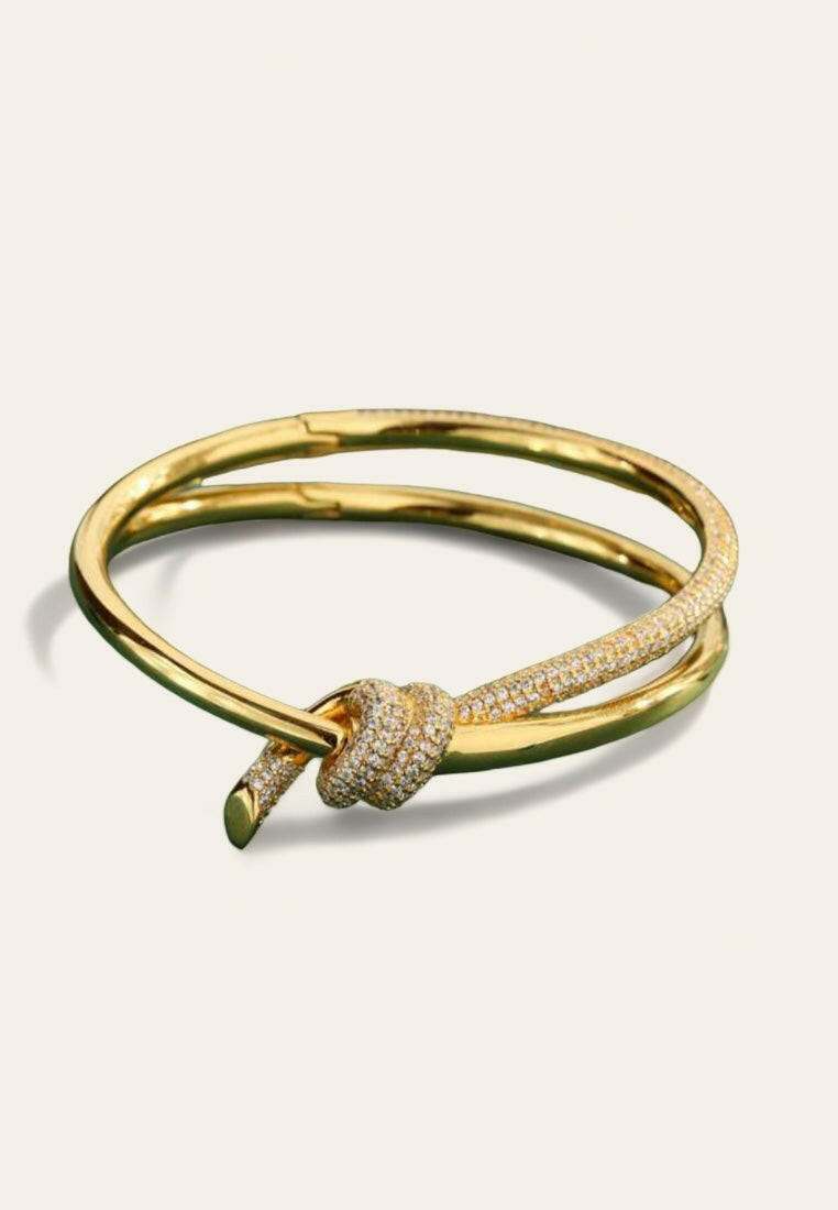 Cubic Zirconia & 18k Gold Plated Copper Knot Bangle