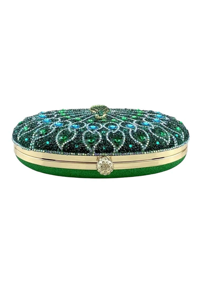 Green Rhinestone Peacock Decor Clutch Bags