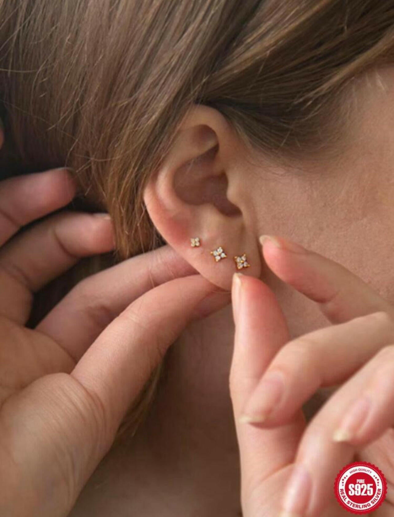 3pcs S925 Silver Flower CZ Hoop Earrings