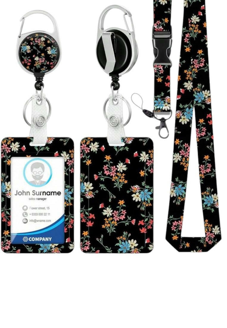 1pc Cute Flower & Plant Pattern ID Badge Holder With Lanyard