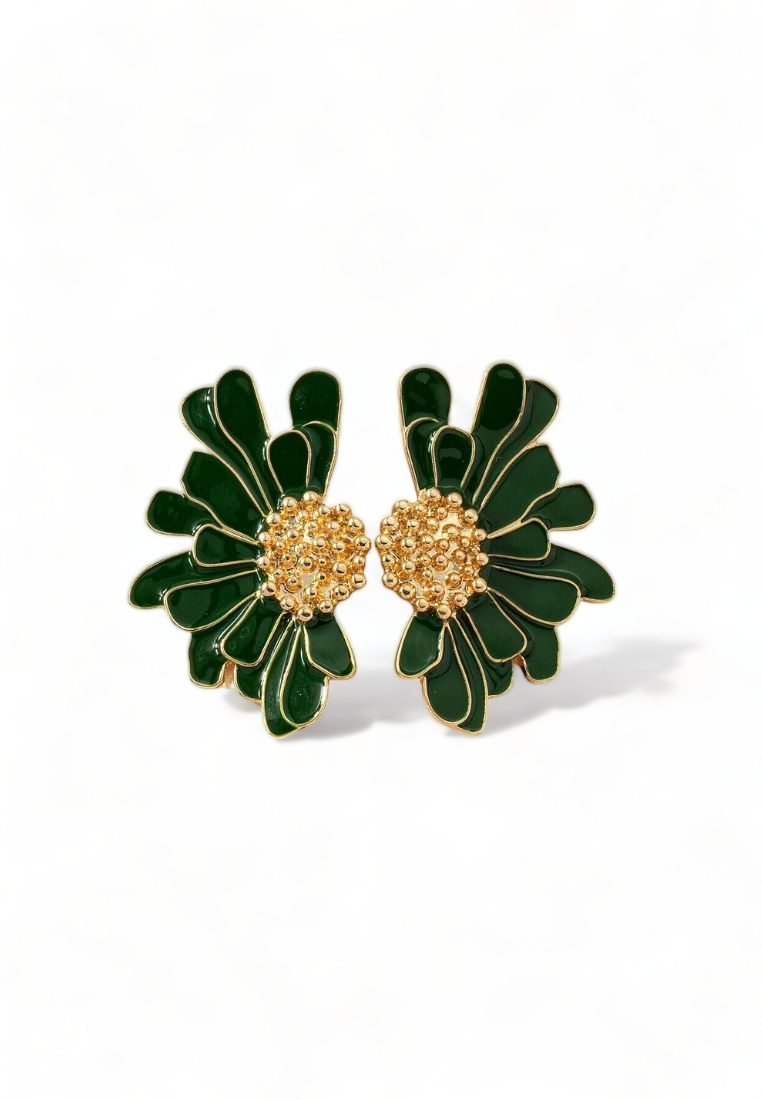 Green Flower Design Stud Earrings