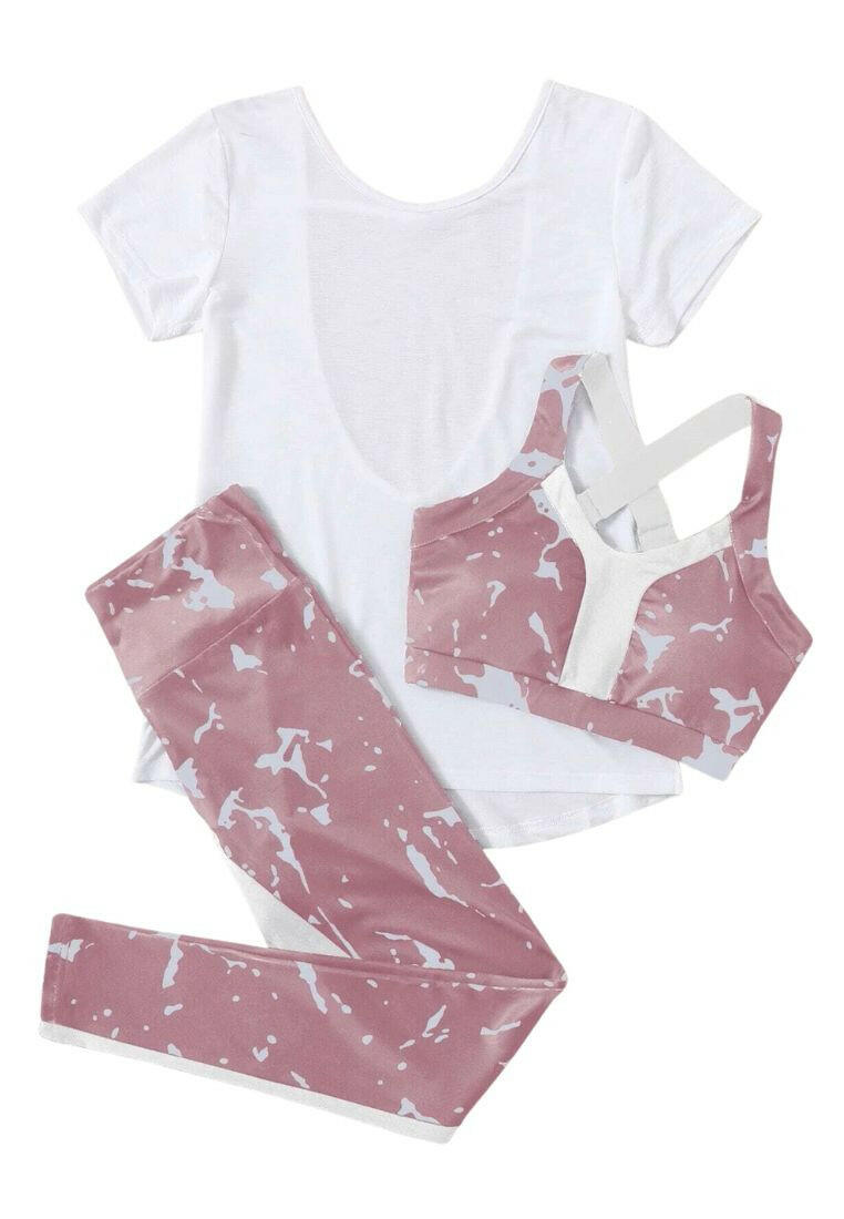 3pack Graphic Print Sports Bra & Leggings & Tee