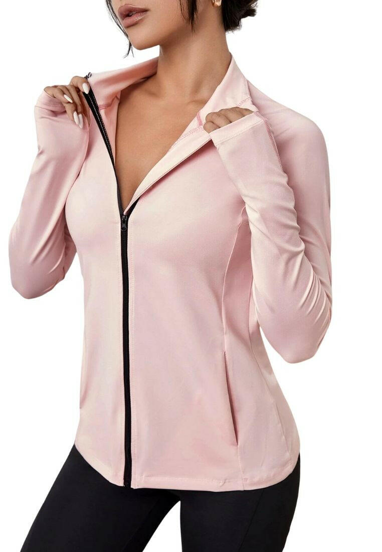 Zip Up Slant Pocket Warming Sports Jacket With Thumb Hole