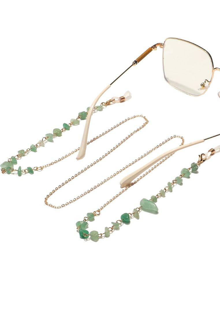 Glasses chain adorned with stylish stone decorations, providing a fashionable and functional accessory for your eyewear.