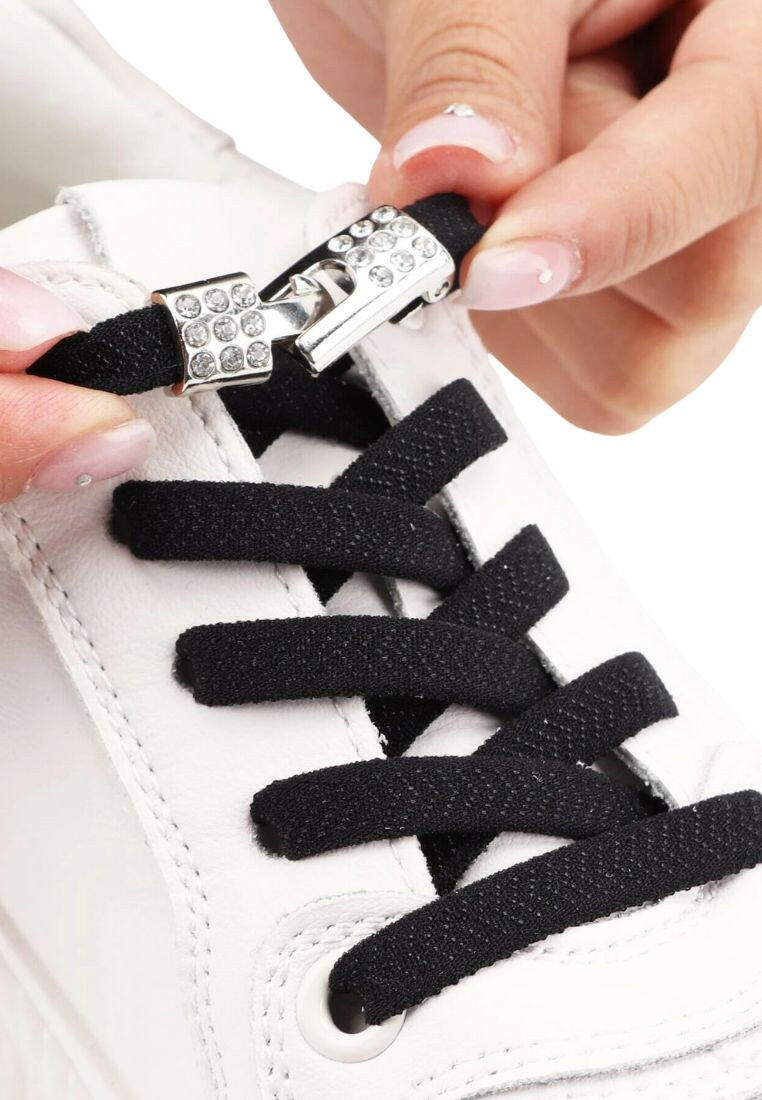 1pair Rhinestone Decor No-tie Shoelaces With Buckle, Polyester Fashionable Accessories For Sneakers