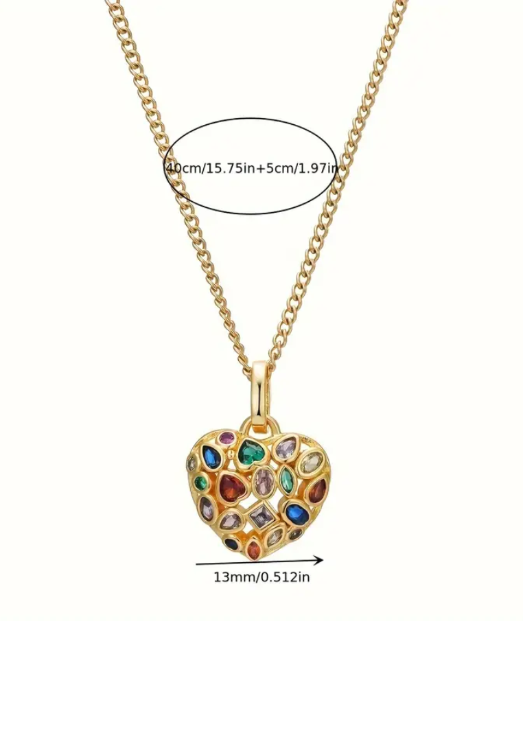 Stainless Steel Love Heart Rhinestone Retro Pendant Necklace